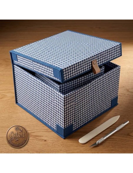 Caja organizadora de cartonaje forrada con papel Basic azul For You