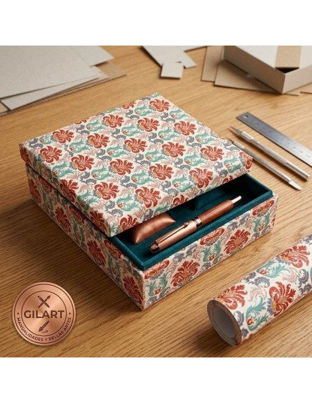 Estuche de cartonaje forrado con papel Renacimiento Rojo For You