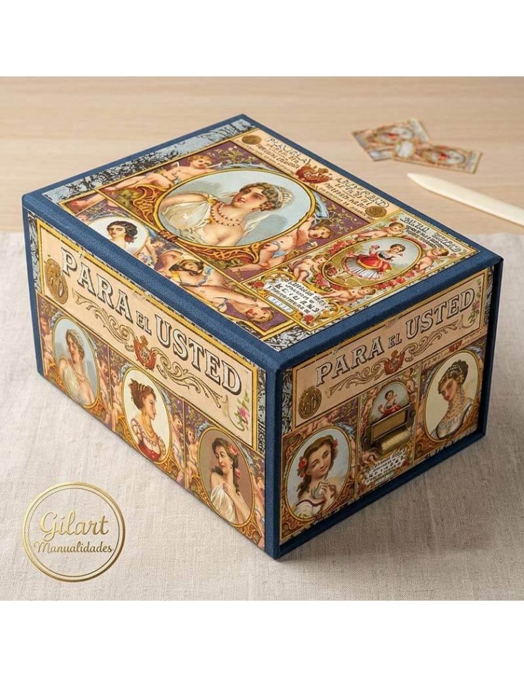 Caja organizadora de cartonaje forrada con papel Época For You