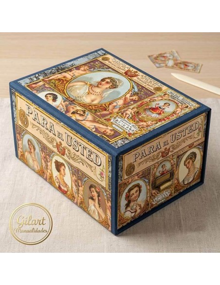 Caja organizadora de cartonaje forrada con papel Época For You