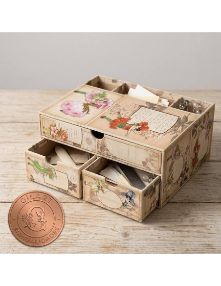 Organizador de escritorio de cartonaje forrado con papel Hadas Flores For You