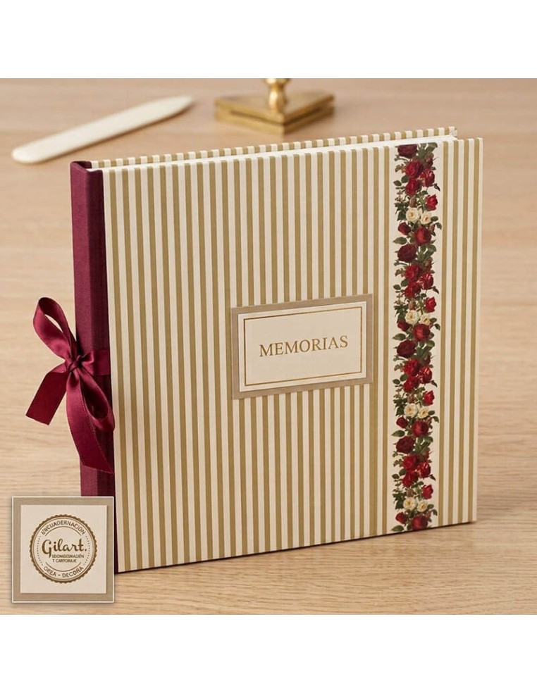 Álbum de memorias de cartonaje forrado con papel de cenefa de flores y rayas For You