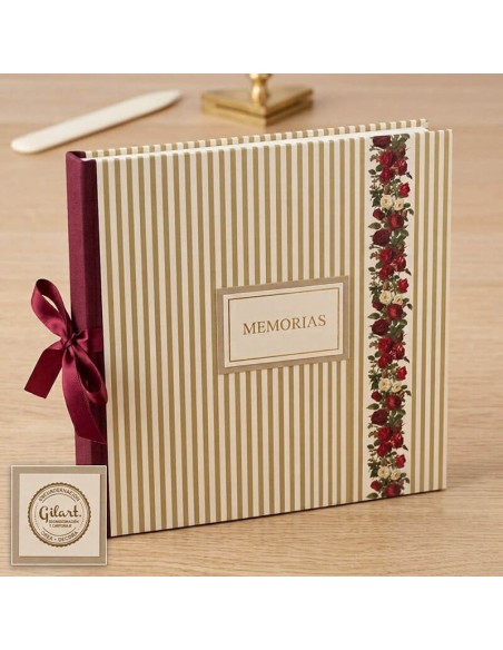 Álbum de memorias de cartonaje forrado con papel de cenefa de flores y rayas For You
