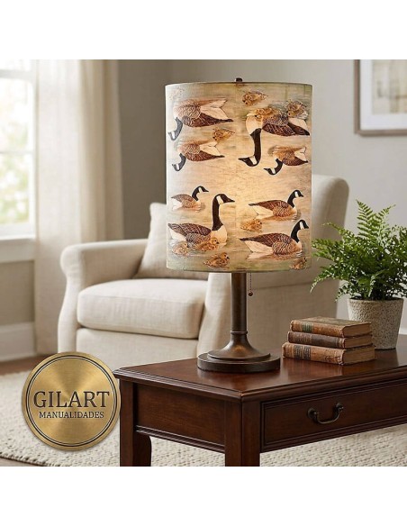 Pantalla de lampara decorada con papel de arroz Stamperia motivo patos