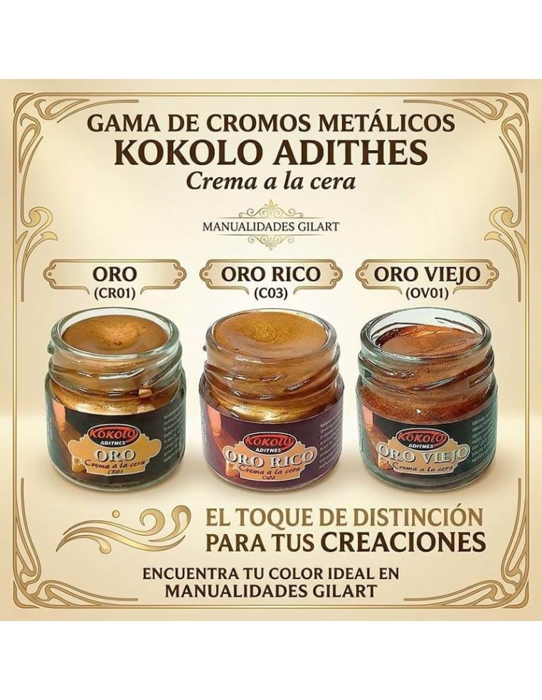 Ceras a la cera Kokolo Adithes en oro, oro rico y oro viejo para acabados metálicos