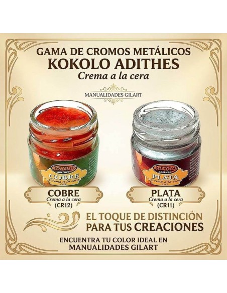 Gama de ceras metálicas Kokolo Adithes cobre y plata para acabados decorativos