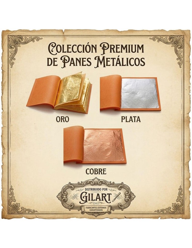 Libritos de panes metálicos de imitación en oro, plata y cobre para restauración