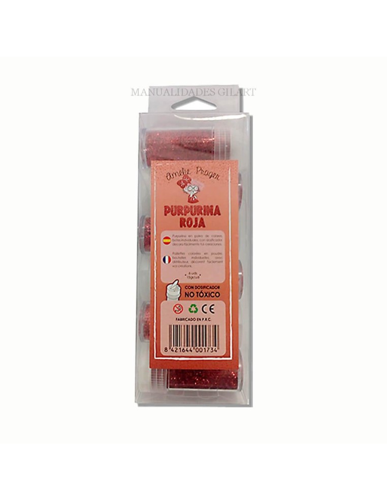Purpurina roja Amelie 15 g no toxica con dosificador para manualidades