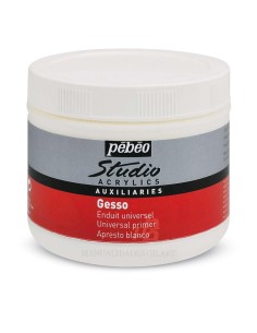 Gesso Studio Pébéo 500ml: Imprimación blanca universal para lienzos y soportes