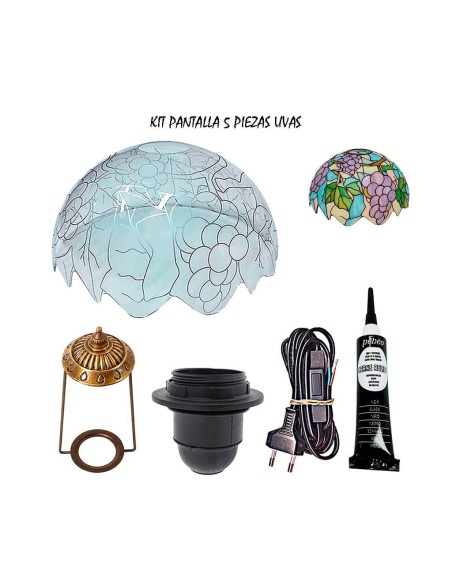 Kit lámpara Tiffany DIY - Pantalla, base dorada, cable, casquillo y pintura vidrio Pebeo