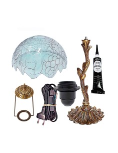 Kit completo lámpara Tiffany uvas 25 cm con pie árbol zamak 28 cm y accesorios