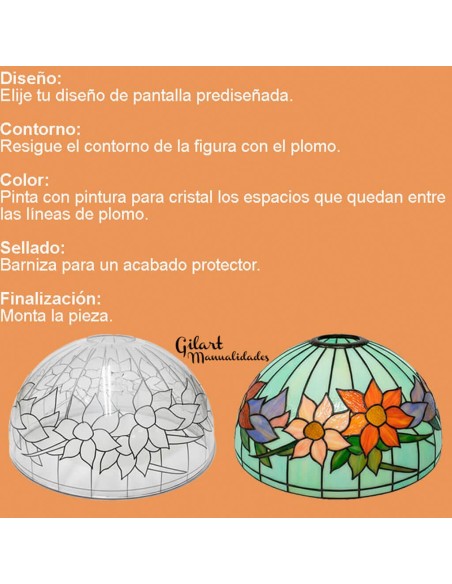 Infografía paso a paso para crear y montar una lámpara Tiffany de metacrilato