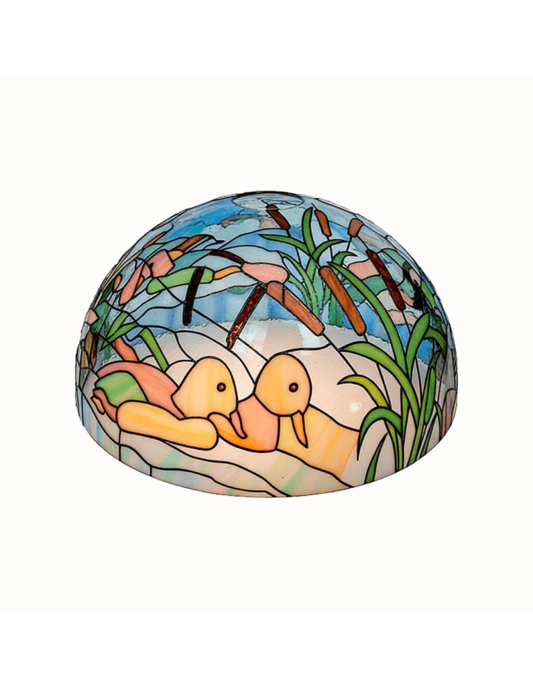 Pantalla Tiffany Patos en el Lago decorada con pinturas para cristal y efecto falso vitral