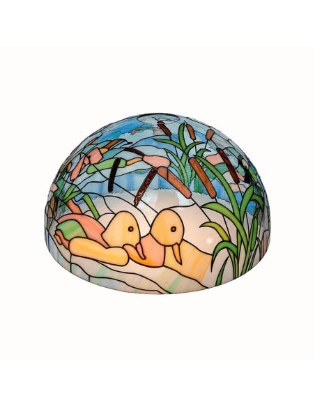 Pantalla Tiffany Patos en el Lago decorada con pinturas para cristal y efecto falso vitral
