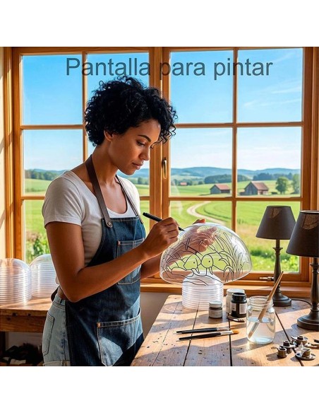 Aplicación de pintura sobre pantalla de metacrilato con diseño de patos en el lago