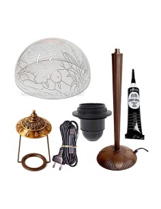 Kit lámpara Tiffany metacrilato patos lago 30 cm con pie cónico bronce 33 cm y accesorios