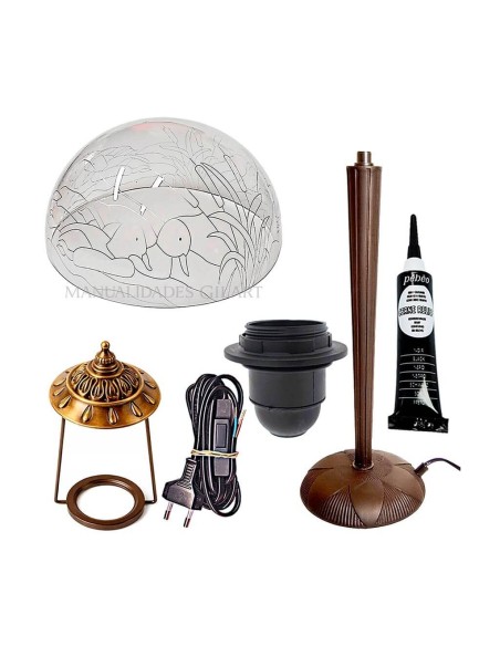 Kit lámpara Tiffany metacrilato patos lago 30 cm con pie cónico bronce 33 cm y accesorios