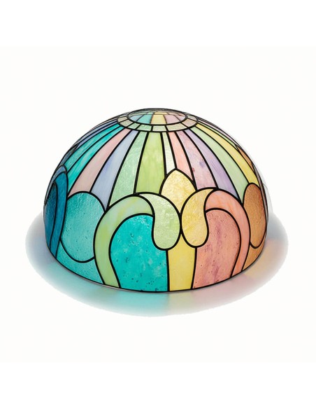 Pantalla Tiffany Ornamento pintada efecto vitral en tonos pastel turquesa, rosa y amarillo