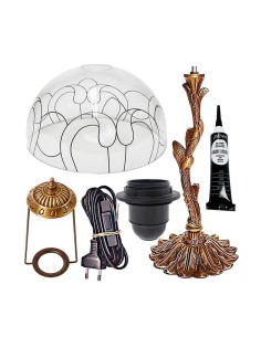 Kit lámpara Tiffany metacrilato Ornamento 25 cm con pie árbol bronce 28 cm y accesorios
