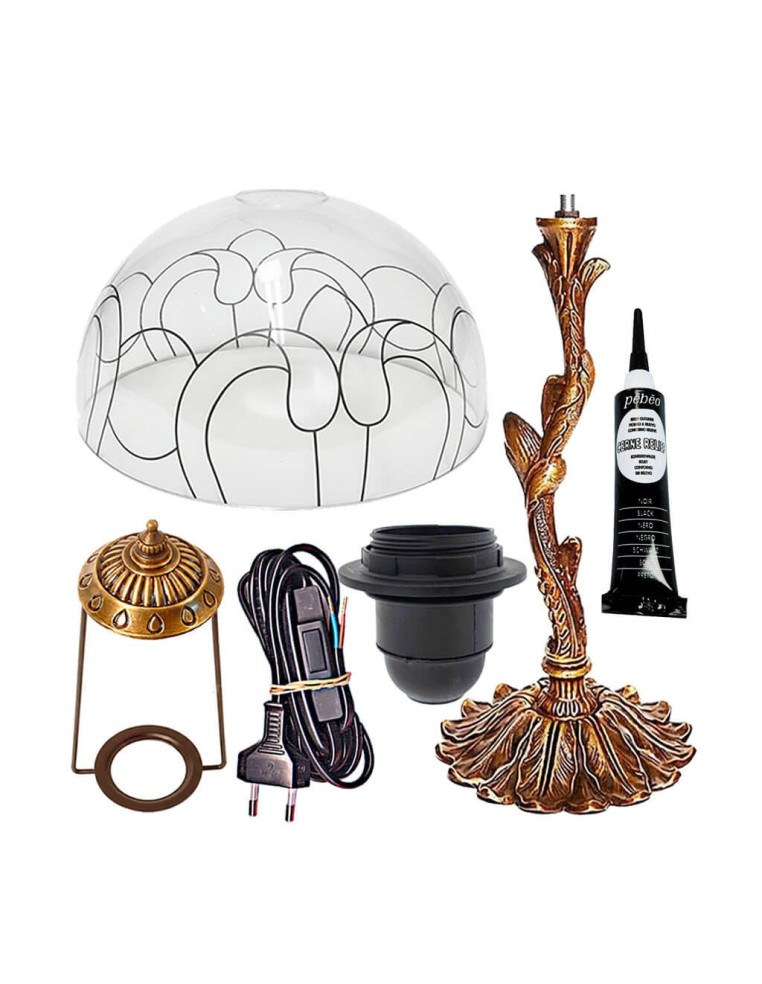 Kit lámpara Tiffany metacrilato Ornamento 25 cm con pie árbol bronce 28 cm y accesorios
