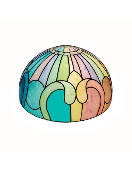Pantalla Tiffany Ornamento pintada efecto vitral en tonos pastel turquesa, rosa y verde
