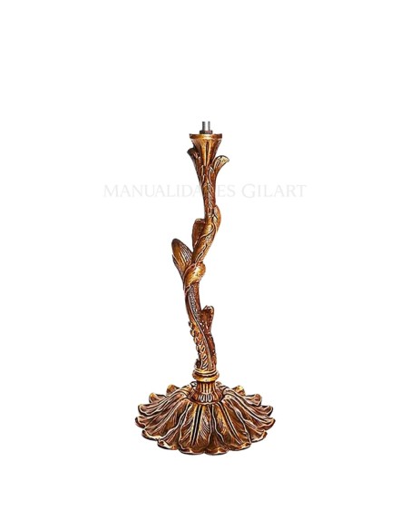 Pie árbol de lámpara bronce 28 cm con base de hojas en relieve y tija roscada superior