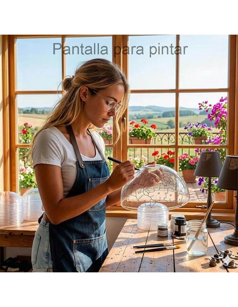Proceso artesanal de pintado sobre pantalla Tiffany de metacrilato