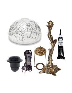 Kit completo lámpara Tiffany Pensamientos 25 cm con pie árbol de zamak 31 cm