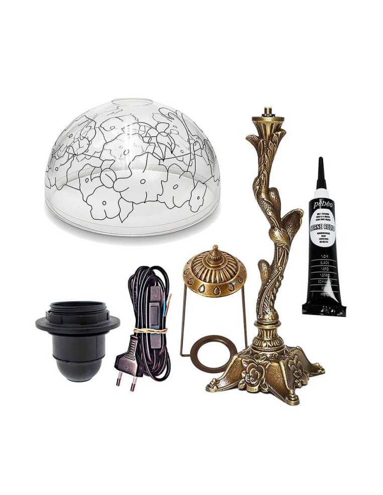 Kit completo lámpara Tiffany Pensamientos 25 cm con pie árbol de zamak 31 cm