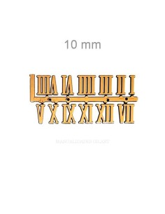 Números romanos adhesivos dorados para relojes de 10 mm.