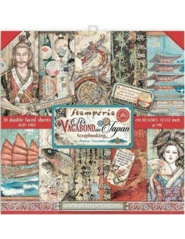 Viaja a Japón con Papeles Scrapbooking Stamperia Vagabound in Japan SBBL95: Inspiración exótica en cada hoja.