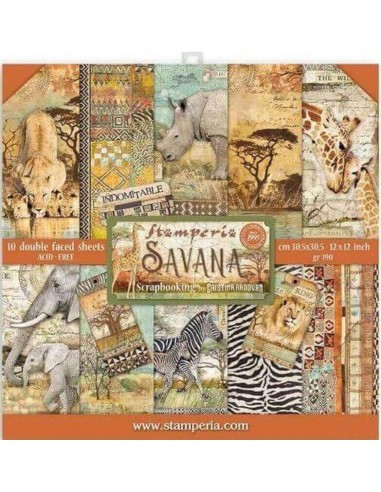 Explora la Colección Savana con Papeles Scrapbooking Stamperia SBBL104: 10 hojas únicas.