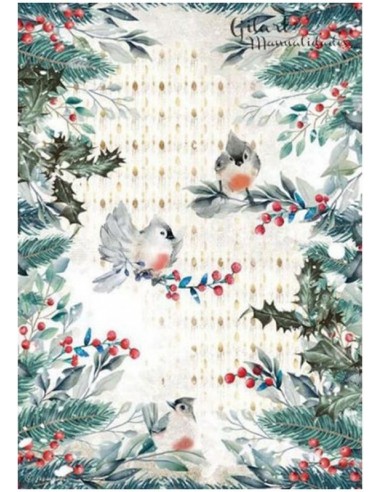 “Papel arroz Stamperia A4 Romantic Christmas pájaros”