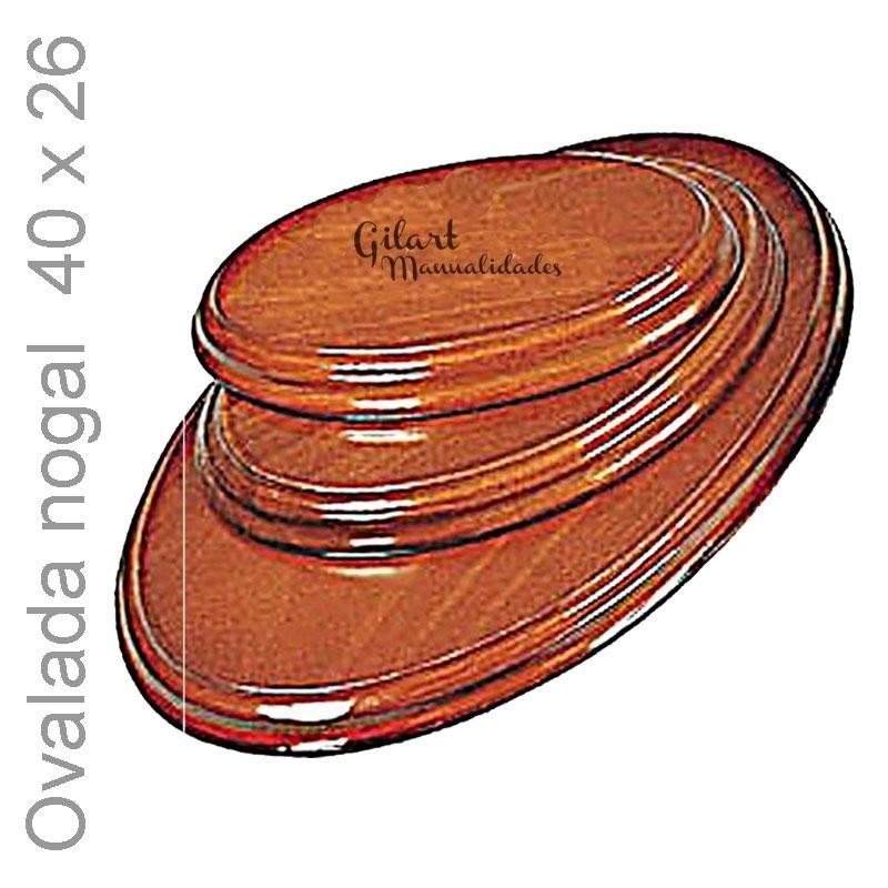Peanas de madera ovaladas 40x26 cm barnizado en nogal