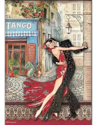 "Inspira con el Papel de Arroz Stamperia A4 Desire Tango. Arte vibrante en cada hoja."