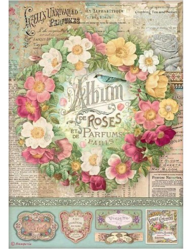 "Eleva tu arte con el Papel de Arroz Stamperia A4 - Roses parfum DFSA4734. Inspiración floral vibrante."
