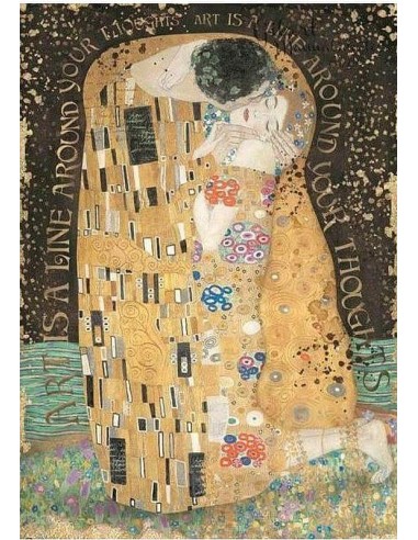 "Transforma tu arte con el papel arroz Stamperia A4 Klimt, captura el beso de la creatividad. DFSA4637"