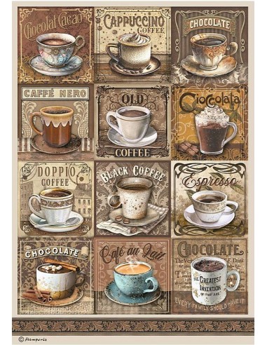 Descubre la magia del arte con Stamperia: Papel arroz A4 Coffee and Chocolate. Decora con elegancia y creatividad.