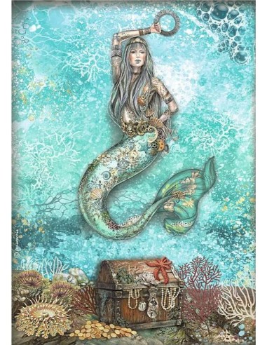 Descubre la magia marina con Stamperia, Papel Arroz A4: Songs of the Sea 🧜‍♀️ DFSA4810. Ideal para Decoupage.