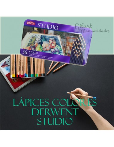 Expresa tu arte con los Lápices de Color Derwent Studio: calidad excepcional en cada trazo, en estuche metálico.