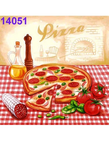 ¡Decora con estilo tus mesas! Servilletas decoupage pizza salami 33x33 cm.