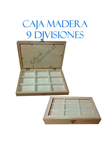 Organiza y exhibe con estilo: Caja madera 9 divisiones tapa cristal.