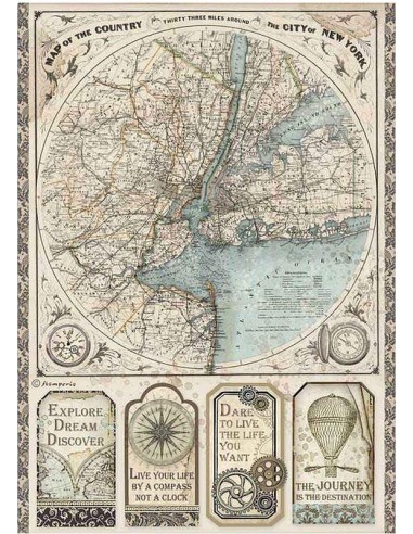 Papel de Arroz Stamperia A4 Sir Vagabond mapa New York DFSA4515 Gilart