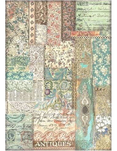 Papel-arroz A4 - Brocante antiques patchwork de telas stamperia dfsa4852
