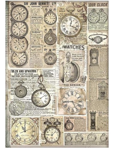 Stamperia Papel Arroz A4 - Brocante Antiques Relojes Dfsa4855