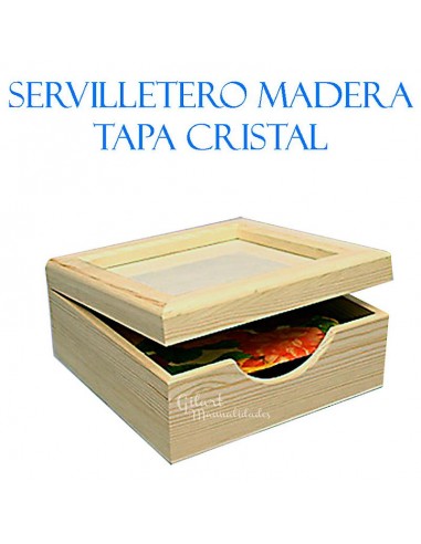 Servilletero madera tapa cristal 200x200x90 mm