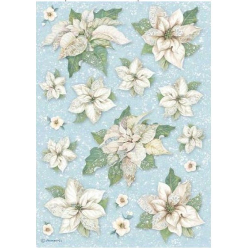 Papel arroz Stamperia A4 Textura flor de pascua DFSA4494