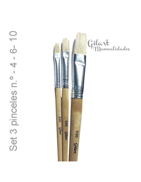 Set de 3 pinceles planos de cerda Gilart en tamaños 4, 6 y 10.