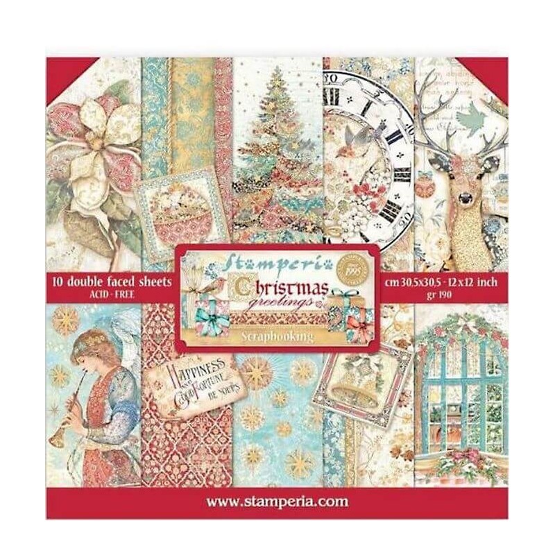 Stamperia bloc scrapbooking 10 hojas 30.5x30.5 Christmas Greetings SBBL137