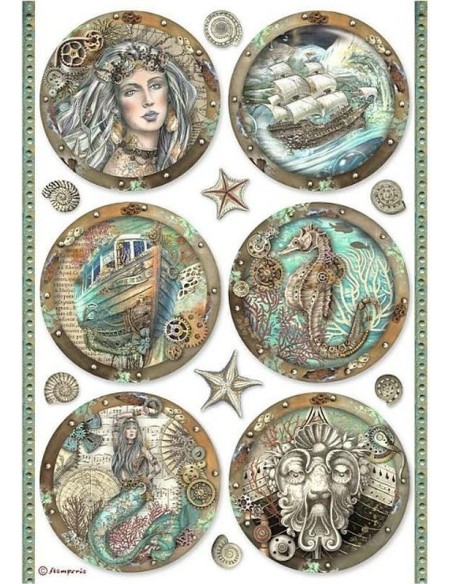Papel de Arroz Stamperia A4 - Songs of the Sea círculos DFSA4812
